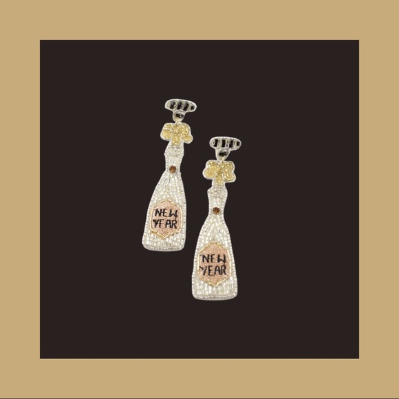 Jewelry - Champagne Bottle Beaded Earrings Silver